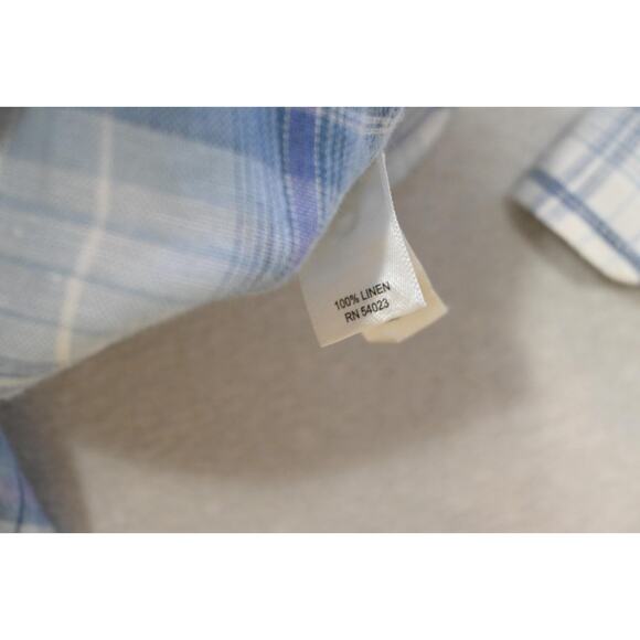 Banana Republic 100% Linen Button Up Shirt Plaid Long Sleeve Mens Sz Large - Picture 10 of 11